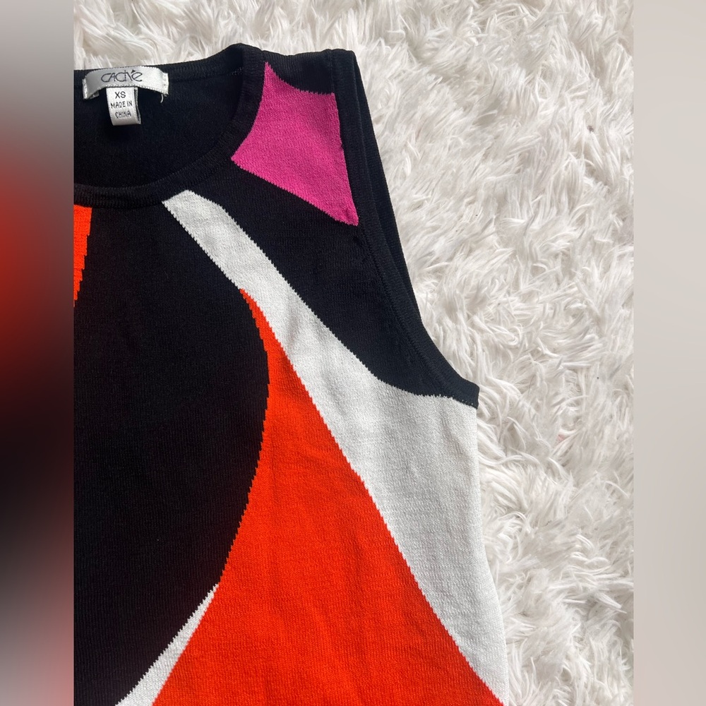 Cache Red Pink White Black Abstract Tank Top. Xsmall - Picture 3 of 7